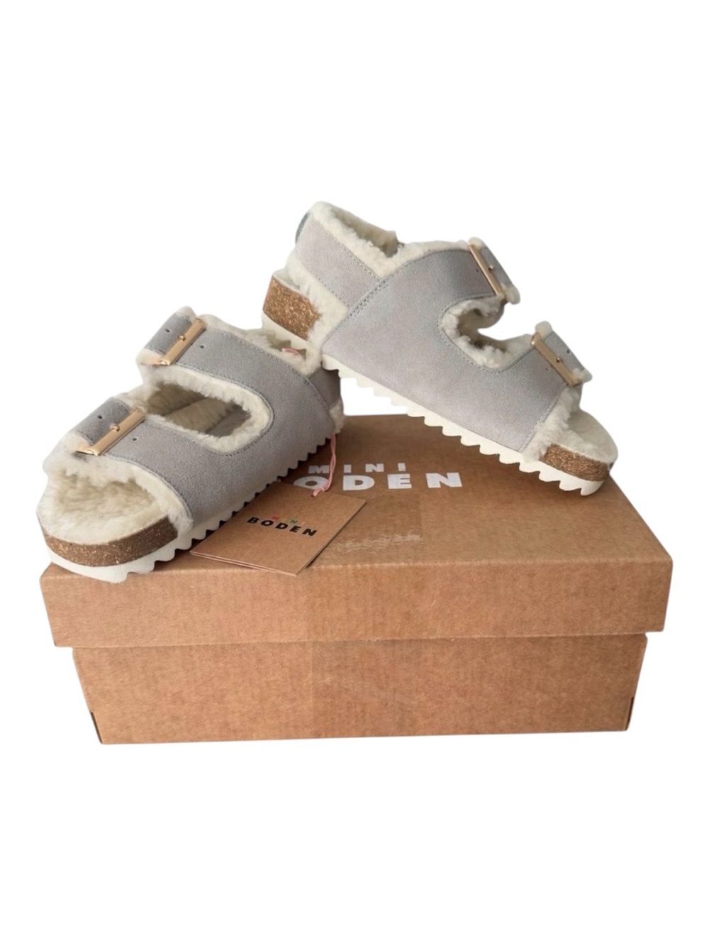 Mini Boden Kids Suede Fuzzy Sandals Gray EU 27 US 10